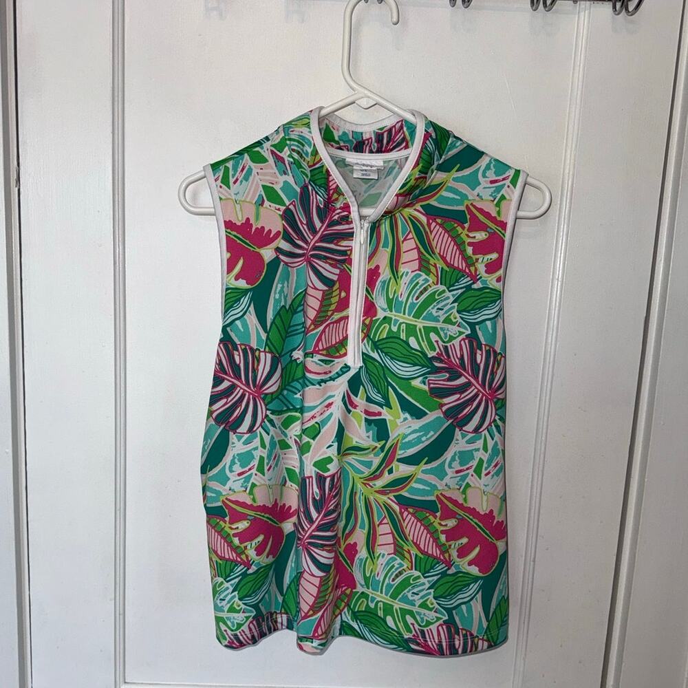 Sigrid Olsen Golf & Tennis Women's Tropical Leaf Print Zip Up Tank size XL